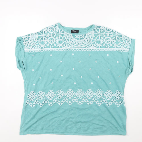 Klass Womens Aqua Blue Lace Detail Short Sleeve Tunic Top XXL