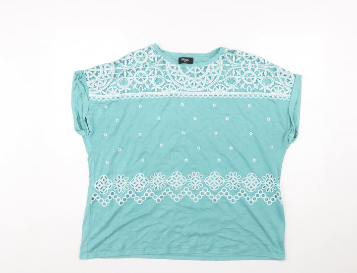 Klass Womens Aqua Blue Lace Detail Short Sleeve Tunic Top XXL