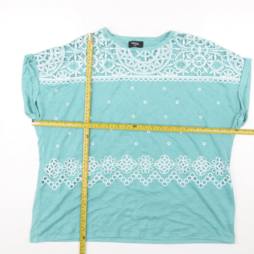 Klass Womens Aqua Blue Lace Detail Short Sleeve Tunic Top XXL