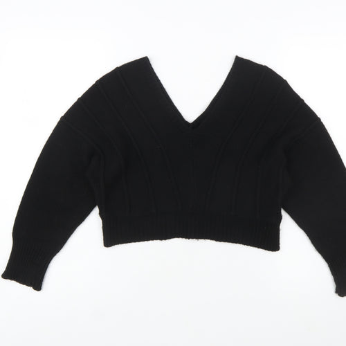 boohoo Women's Black V-Neck Knit Pullover Jumper Size M