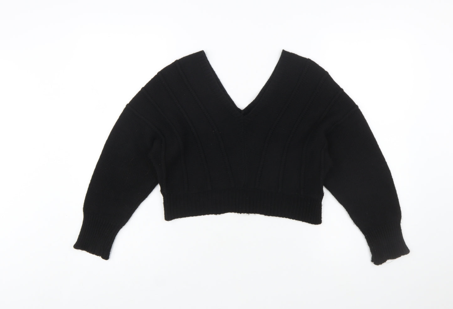 boohoo Women's Black V-Neck Knit Pullover Jumper Size M