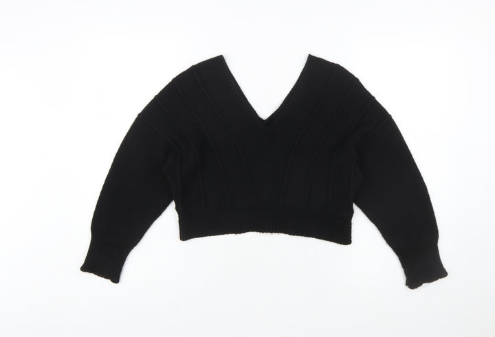 boohoo Women's Black V-Neck Knit Pullover Jumper Size M