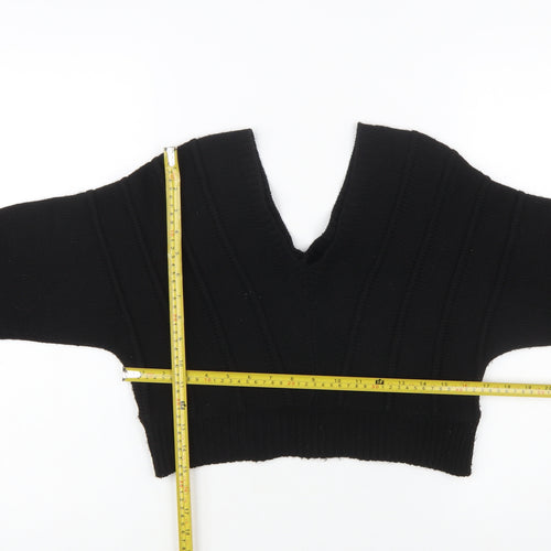 boohoo Women's Black V-Neck Knit Pullover Jumper Size M