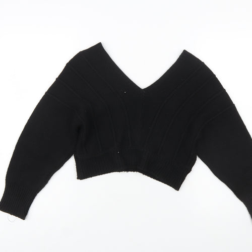 boohoo Women's Black V-Neck Knit Pullover Jumper Size M