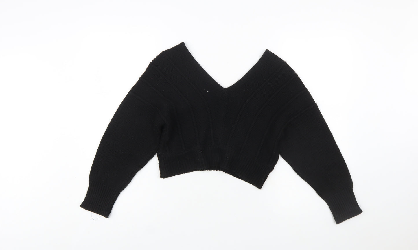 boohoo Women's Black V-Neck Knit Pullover Jumper Size M