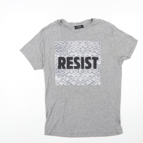 Bershka Women’s Grey Resist Graphic Cotton T-Shirt Size 12