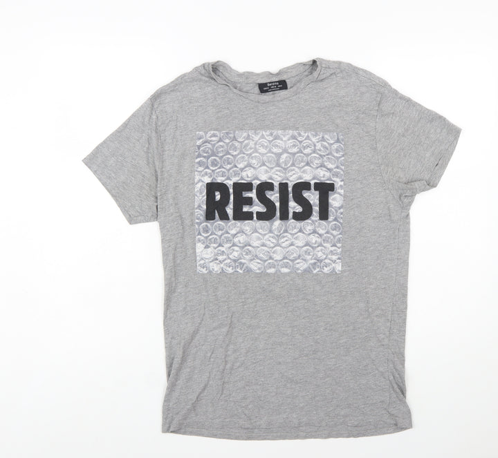 Bershka Women’s Grey Resist Graphic Cotton T-Shirt Size 12