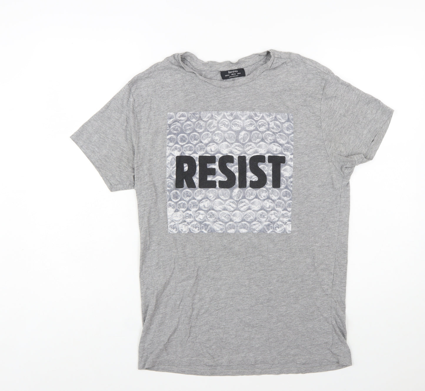 Bershka Women’s Grey Resist Graphic Cotton T-Shirt Size 12