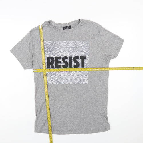 Bershka Women’s Grey Resist Graphic Cotton T-Shirt Size 12