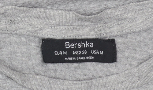 Bershka Women’s Grey Resist Graphic Cotton T-Shirt Size 12