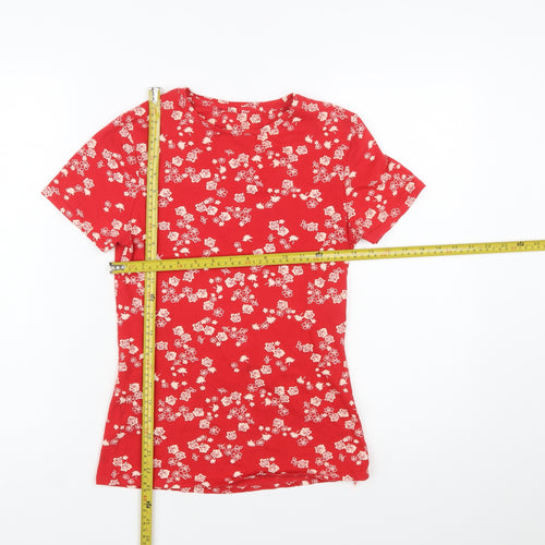 Marks and Spencer Women Red Floral Short Sleeve Cotton T-Shirt Size 8