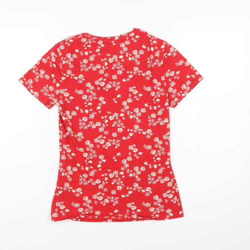 Marks and Spencer Women Red Floral Short Sleeve Cotton T-Shirt Size 8