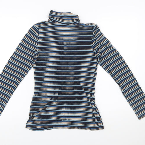 Seasalt Cornwall Womens Blue Striped Roll Neck Jersey Top UK 8