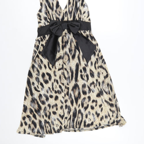 Bay Women Beige Leopard Print Fit & Flare Dress Size 12
