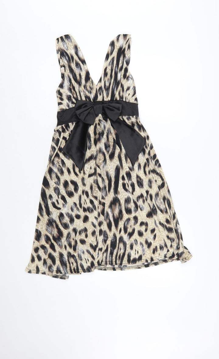 Bay Women Beige Leopard Print Fit & Flare Dress Size 12