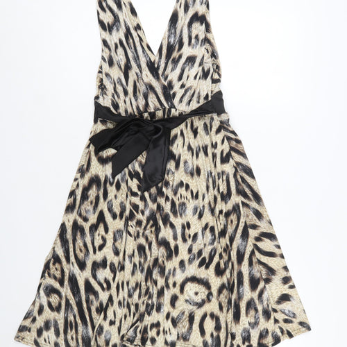 Bay Women Beige Leopard Print Fit & Flare Dress Size 12