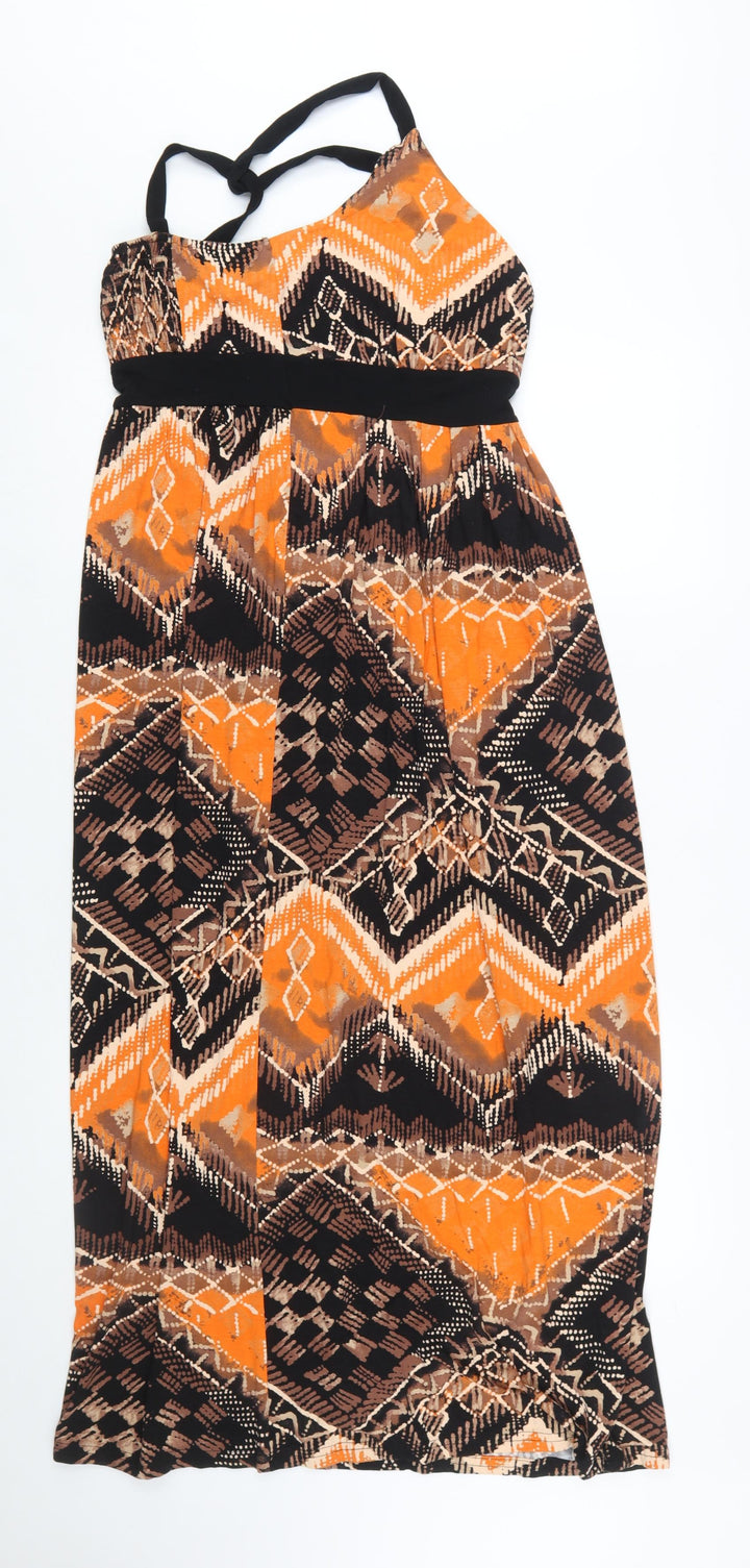 Et Vous Women's Orange Geometric Maxi Halter Dress Size 10