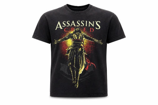 Front view of Black T Men’s Black Assassin’s Creed Graphic Cotton T-Shirt M