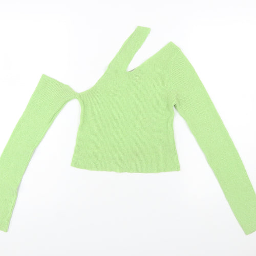 ASOS Women's Green One Shoulder Cropped Knit Top Size 8