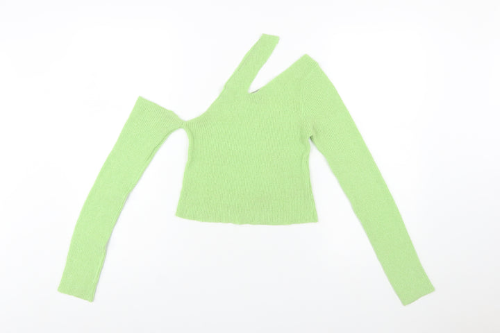 ASOS Women's Green One Shoulder Cropped Knit Top Size 8