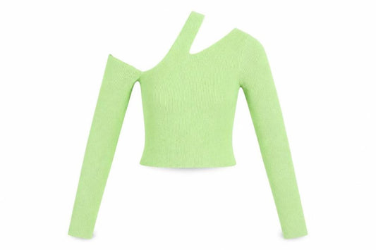 Front view of ASOS Women's Green One Shoulder Cropped Knit Top, size 8