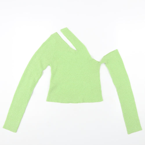 ASOS Women's Green One Shoulder Cropped Knit Top Size 8