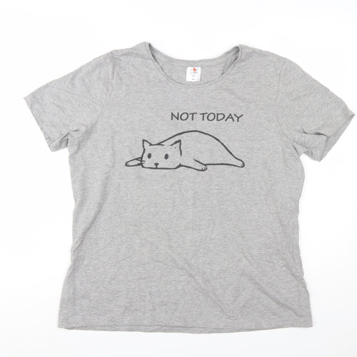 Stedman Women's Grey 2XL Graphic Cat T-Shirt Short Sleeve Casual Top