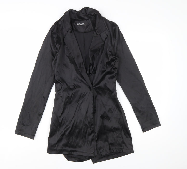 Boohoo Women’s Black Long Sleeve Collared Playsuit Size 8