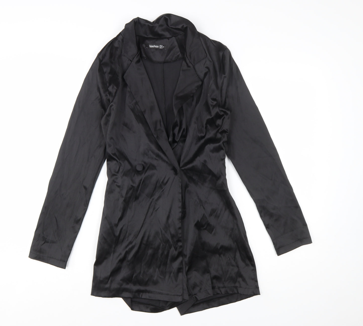 Boohoo Women’s Black Long Sleeve Collared Playsuit Size 8