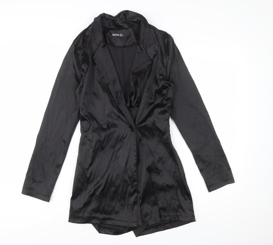 Boohoo Women’s Black Long Sleeve Collared Playsuit Size 8