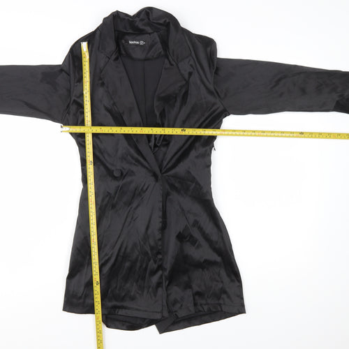 Boohoo Women’s Black Long Sleeve Collared Playsuit Size 8