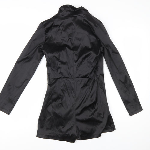 Boohoo Women’s Black Long Sleeve Collared Playsuit Size 8