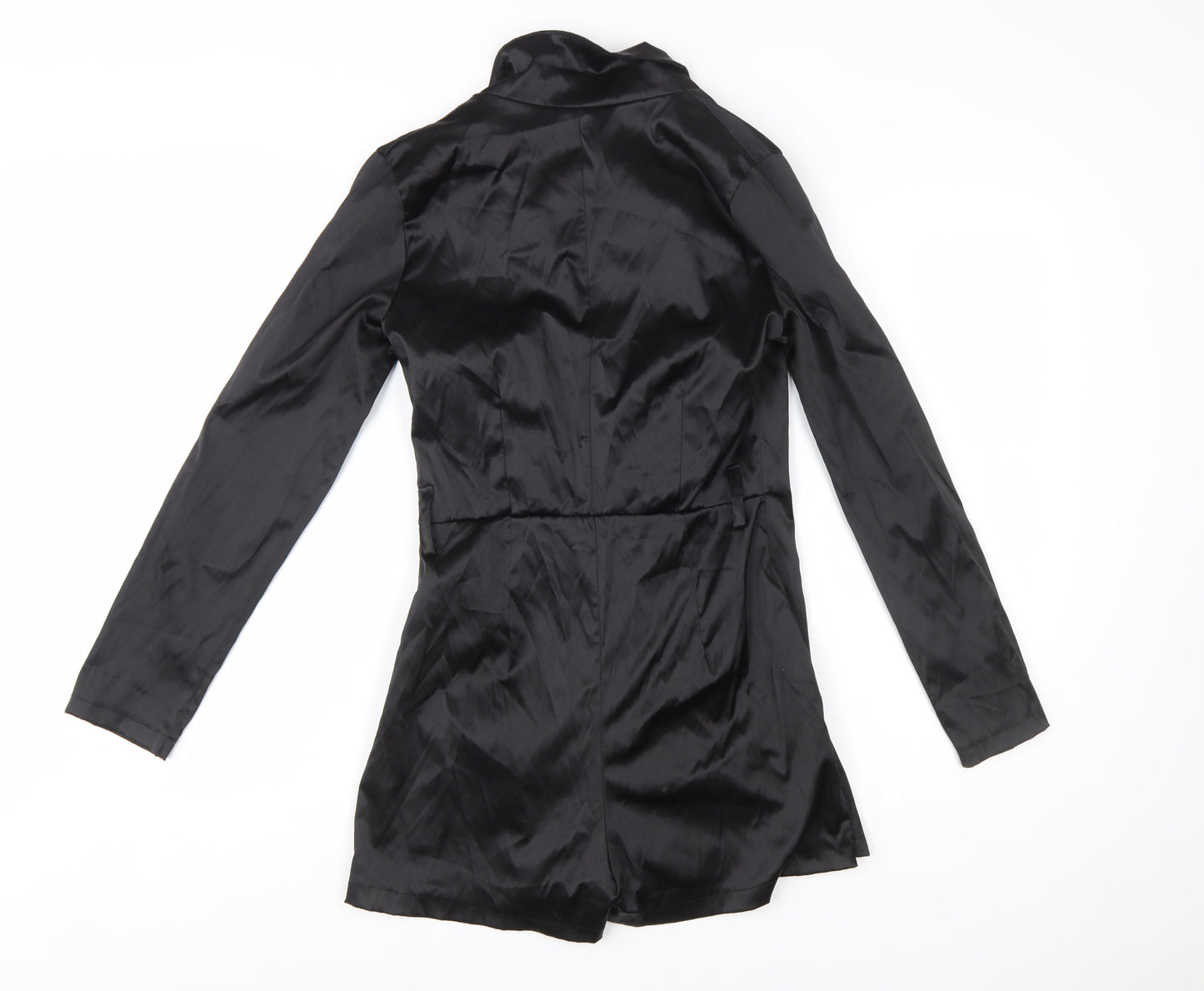 Boohoo Women’s Black Long Sleeve Collared Playsuit Size 8