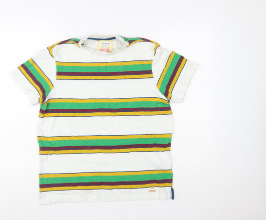Farah YMC Men's White Multicoloured Striped Cotton T-Shirt Size S