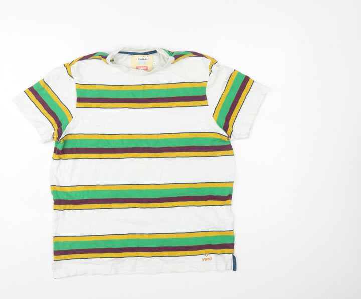 Farah YMC Men's White Multicoloured Striped Cotton T-Shirt Size S