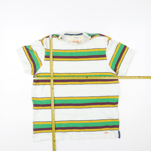Farah YMC Men's White Multicoloured Striped Cotton T-Shirt Size S