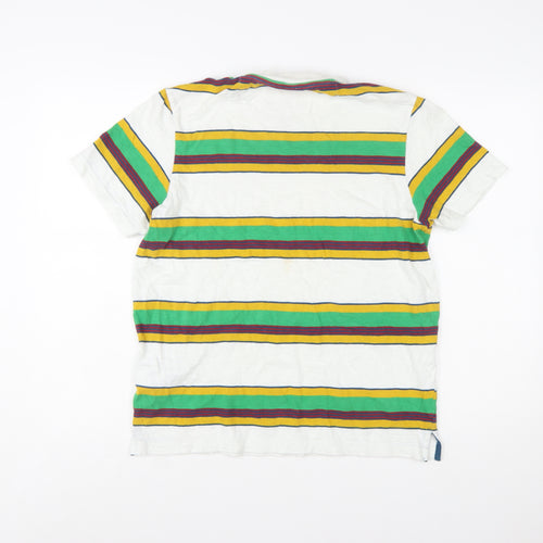 Farah YMC Men's White Multicoloured Striped Cotton T-Shirt Size S