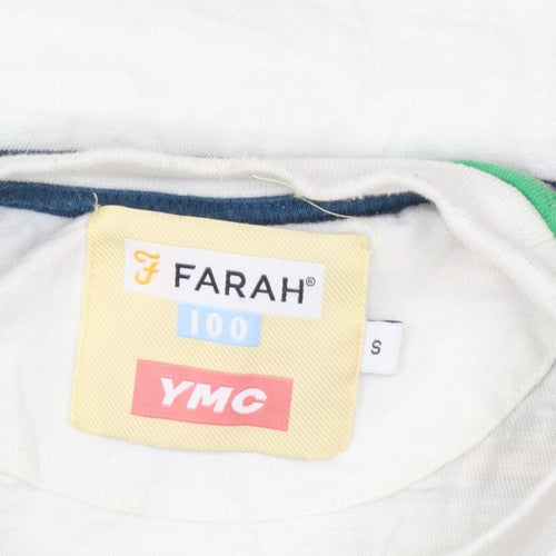 Farah YMC Men's White Multicoloured Striped Cotton T-Shirt Size S