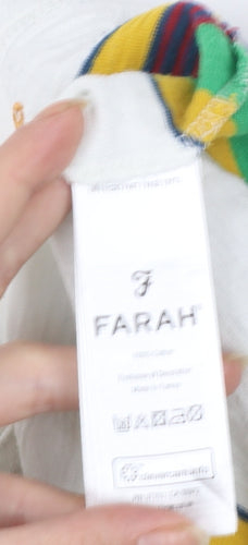 Farah YMC Men's White Multicoloured Striped Cotton T-Shirt Size S