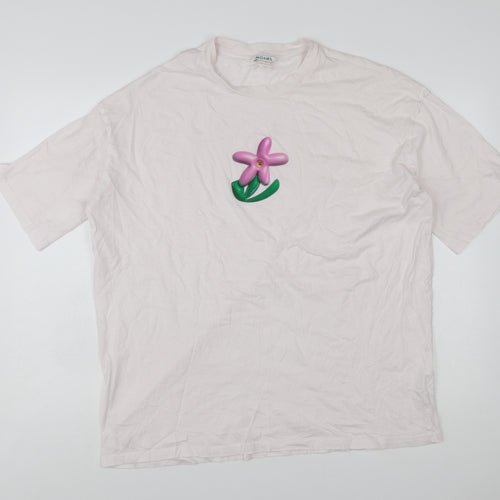 Monki Womens Pink Floral Embroidered Cotton T-Shirt Size S