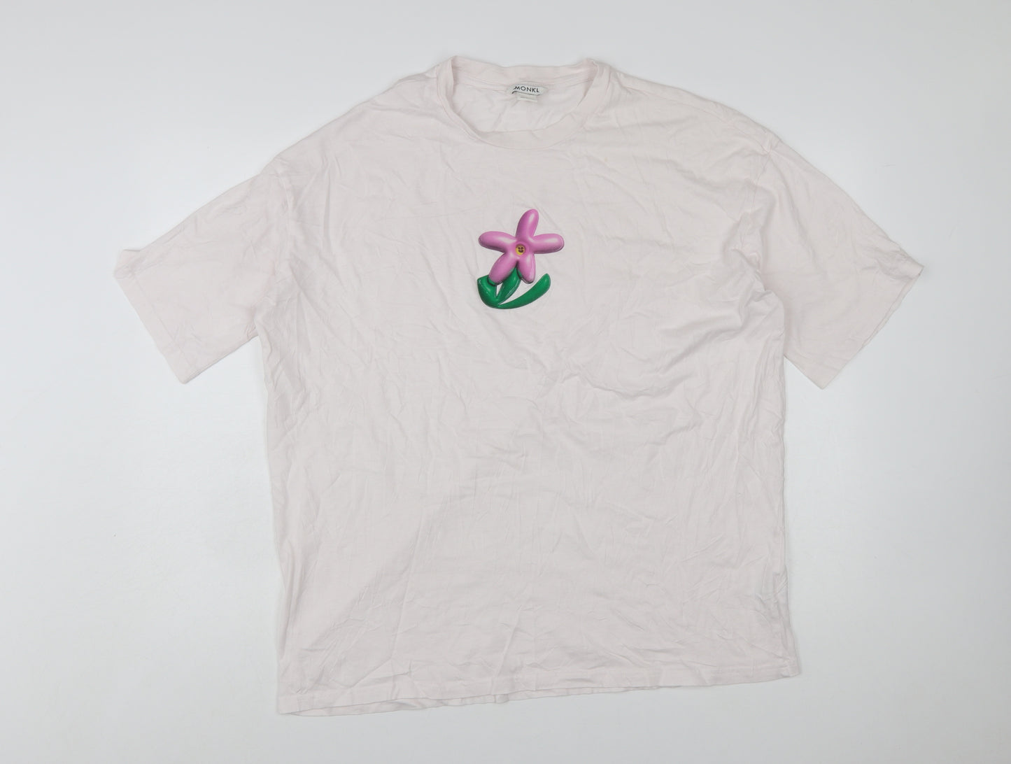 Monki Womens Pink Floral Embroidered Cotton T-Shirt Size S