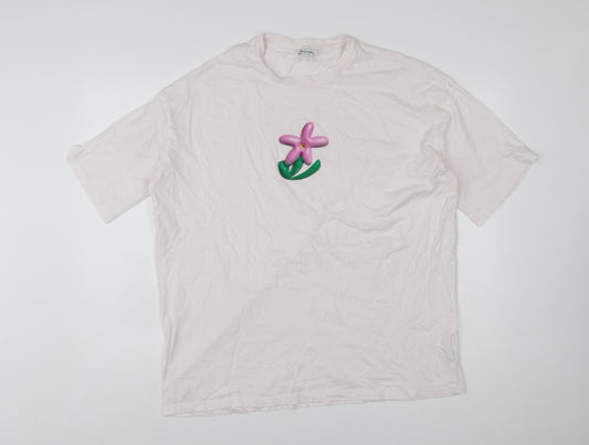 Monki Womens Pink Floral Embroidered Cotton T-Shirt Size S