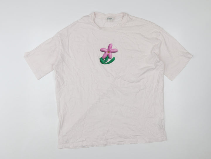 Monki Womens Pink Floral Embroidered Cotton T-Shirt Size S