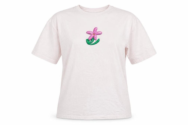 Monki Womens Pink Floral Embroidered Cotton T-Shirt Size S