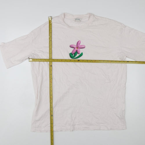 Monki Womens Pink Floral Embroidered Cotton T-Shirt Size S