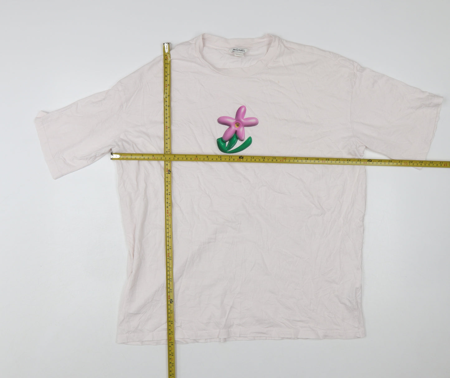 Monki Womens Pink Floral Embroidered Cotton T-Shirt Size S