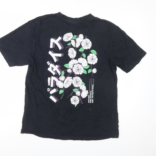 ONLY & SONS Men's Black Japanese Floral Graphic Cotton T-Shirt Size S