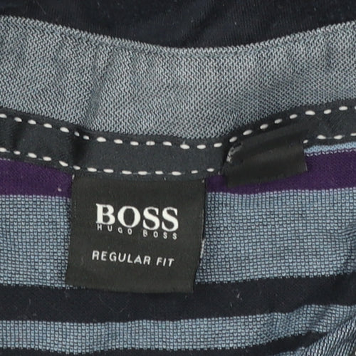 Hugo Boss Men's Blue Striped Regular Fit Cotton Polo Shirt Size M