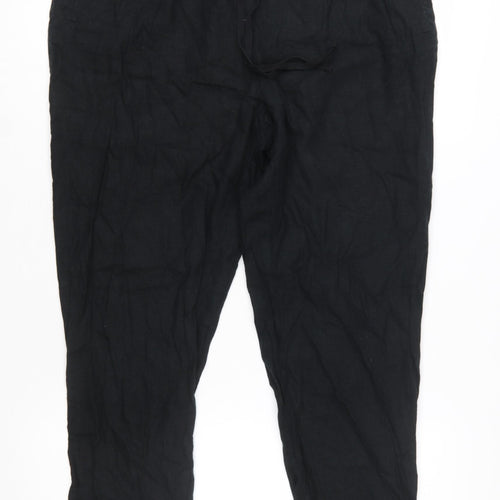 Marks and Spencer Womens Black Linen Blend Cropped Trousers Size 16