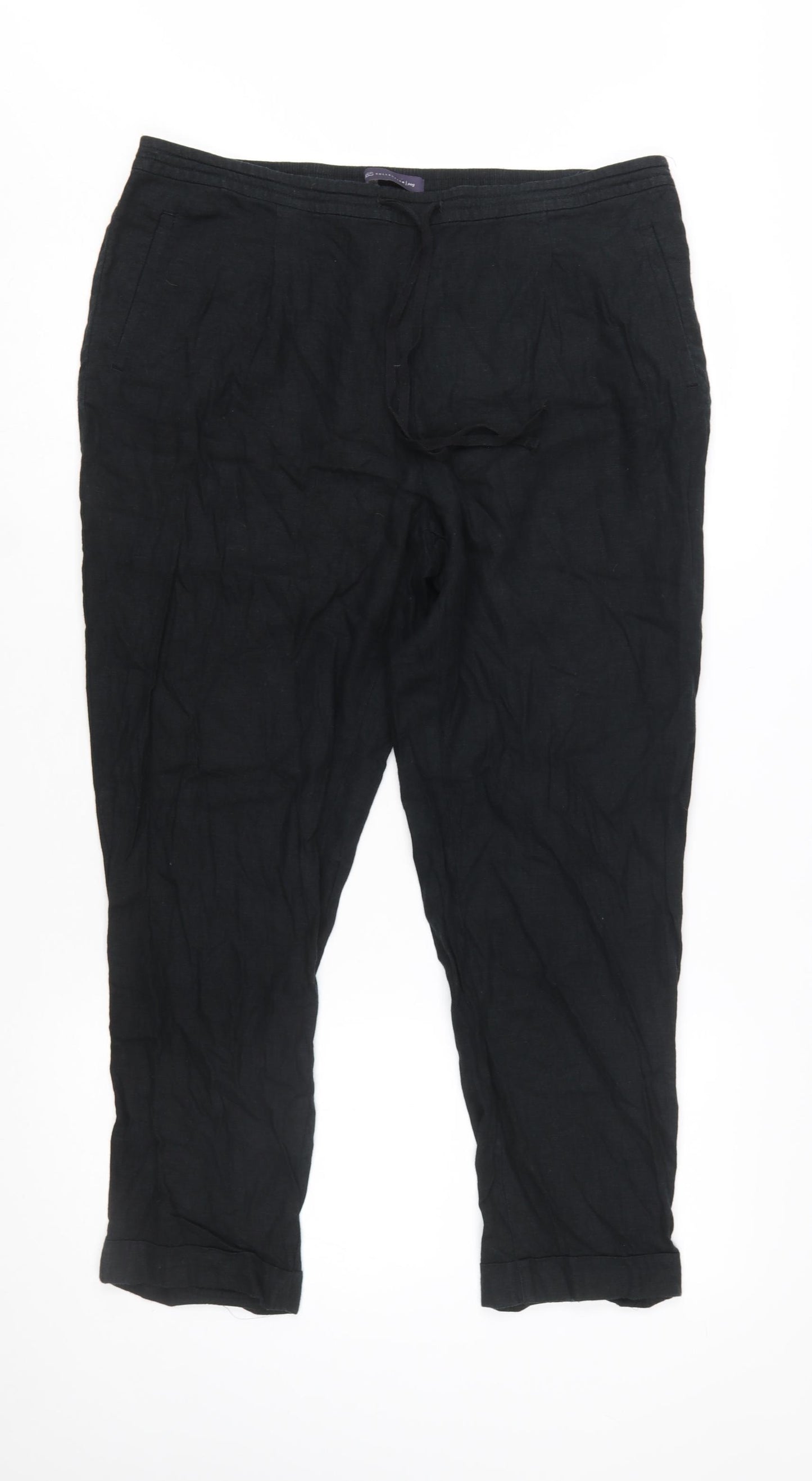 Marks and Spencer Womens Black Linen Blend Cropped Trousers Size 16